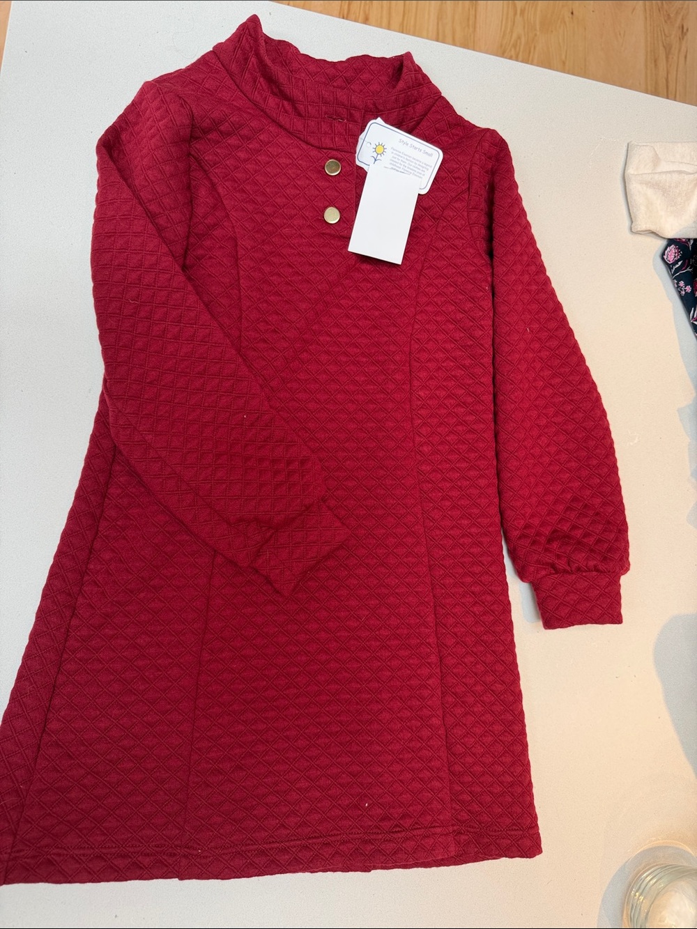 Florence Eiseman Quilted Long Sleeve Dress - Red